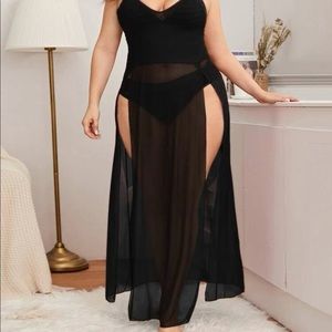 Plush mesh split thigh slips with panty